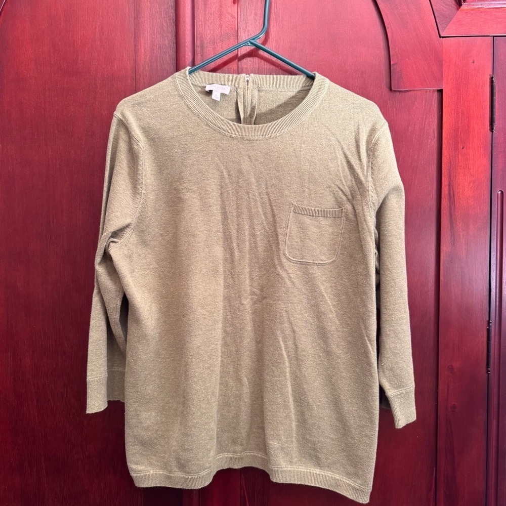 Talbots Women's Sweater Sage Green 100% Cotton Long Sleeve Zipped Back Size XL